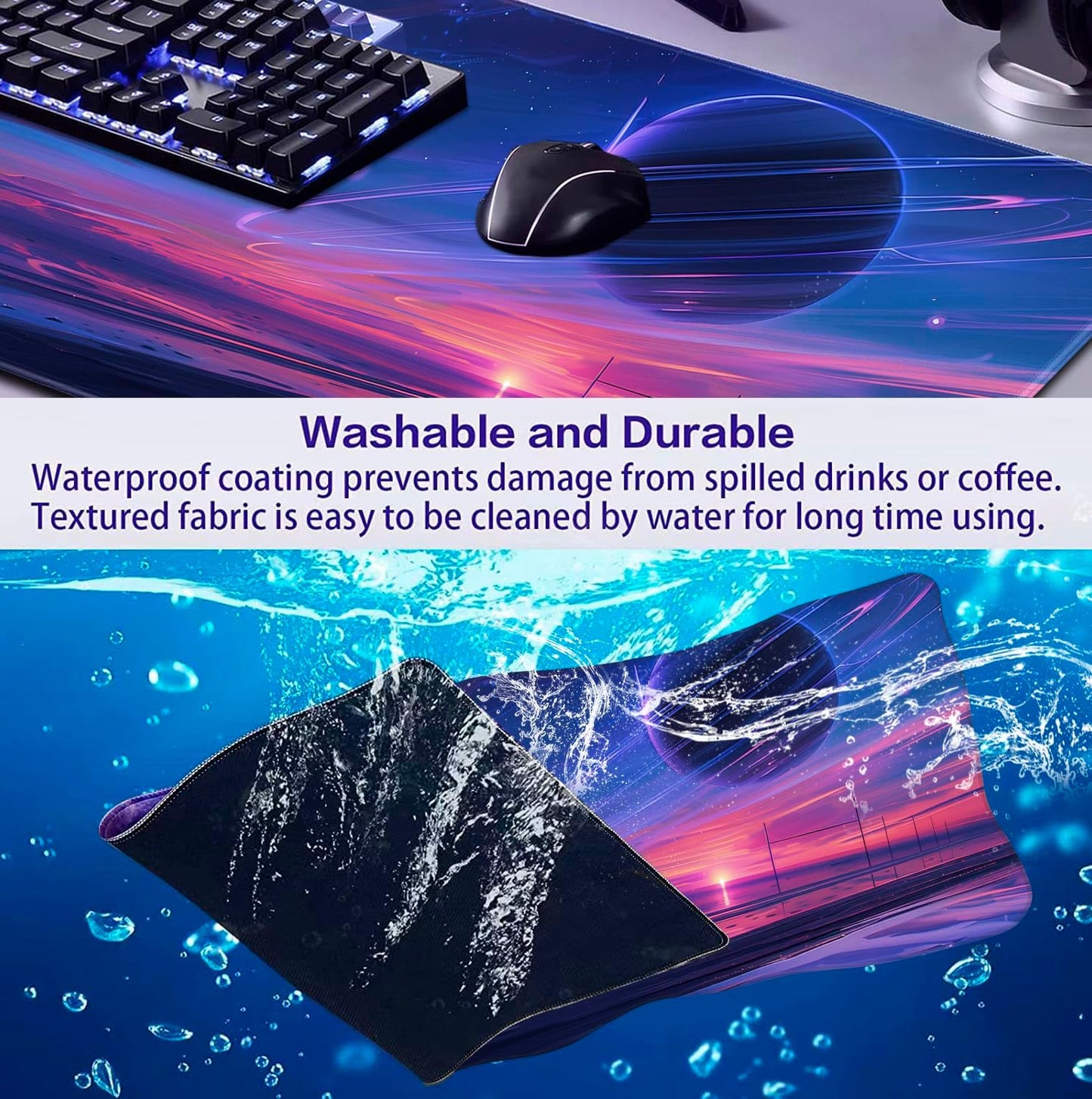 Anime Landscape Mouse Pad, Oversized Gaming Desk Pad, Space Planet Computer Mouse Pad, XXL Laptop Mouse Keyboard Pad, 35.4 x 15.7 x 0.12 Inch Office Desk Decoration