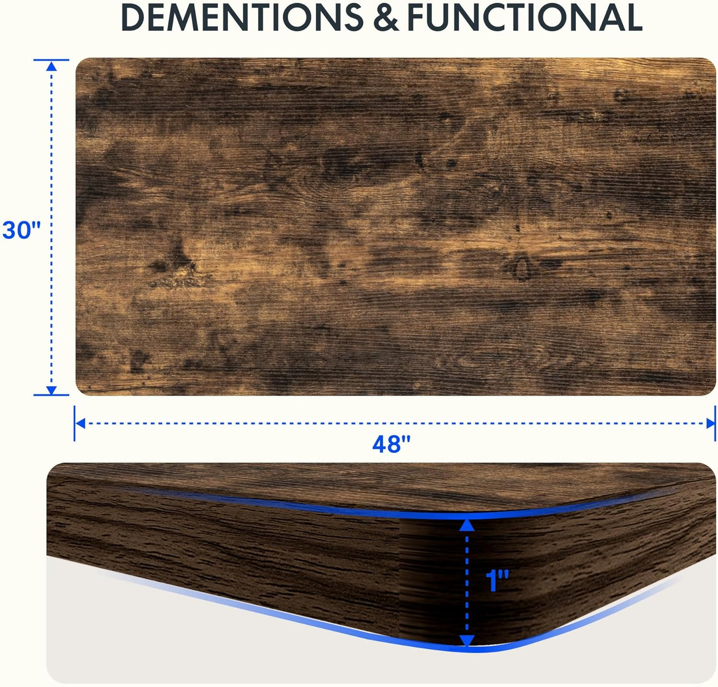 FLEXISPOT EN2 Whole-Piece Standing Desk with Clamp Power Strip, 48 x 30 Electric Stand Up Height Adjustable Desk with Cable Management (White Frame + 48" Rustic Brown Desktop, 2 Packages)