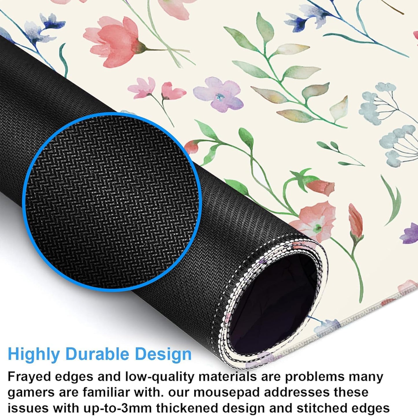 Desk Mat, Colorful Watercolor Floral Large Gaming Mouse Pad with Non-Slip Base Stitched Edges,Desk pad for Keyboard and Mouse Home Office 35.4"x15.7"