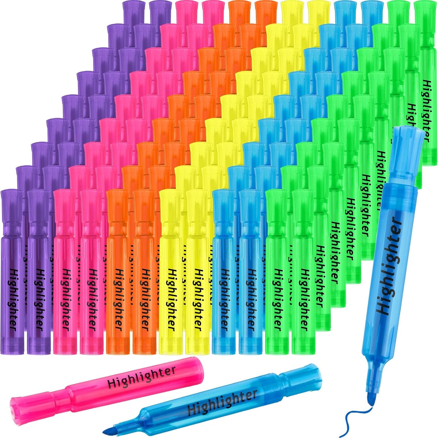 Teling 120 Pcs Highlighters Bulk Chisel Tip Tank Style Highlighters for School Classroom Assorted Color Fluorescent Pens for Office Shop