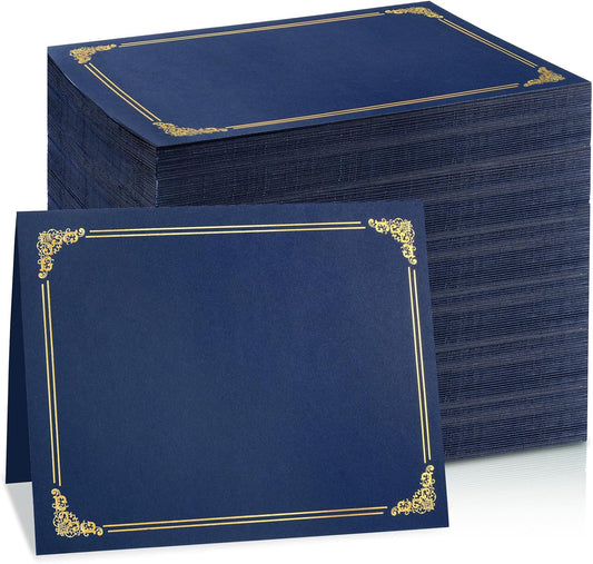 gisgfim 100Pcs Certificate Holders Diploma Covers Single Sided Gold Foil Border Award Certificate Covers for Letter Size 8.5x11 Certificates Cardstock Document Papers Storage Organizer (Navy Blue)