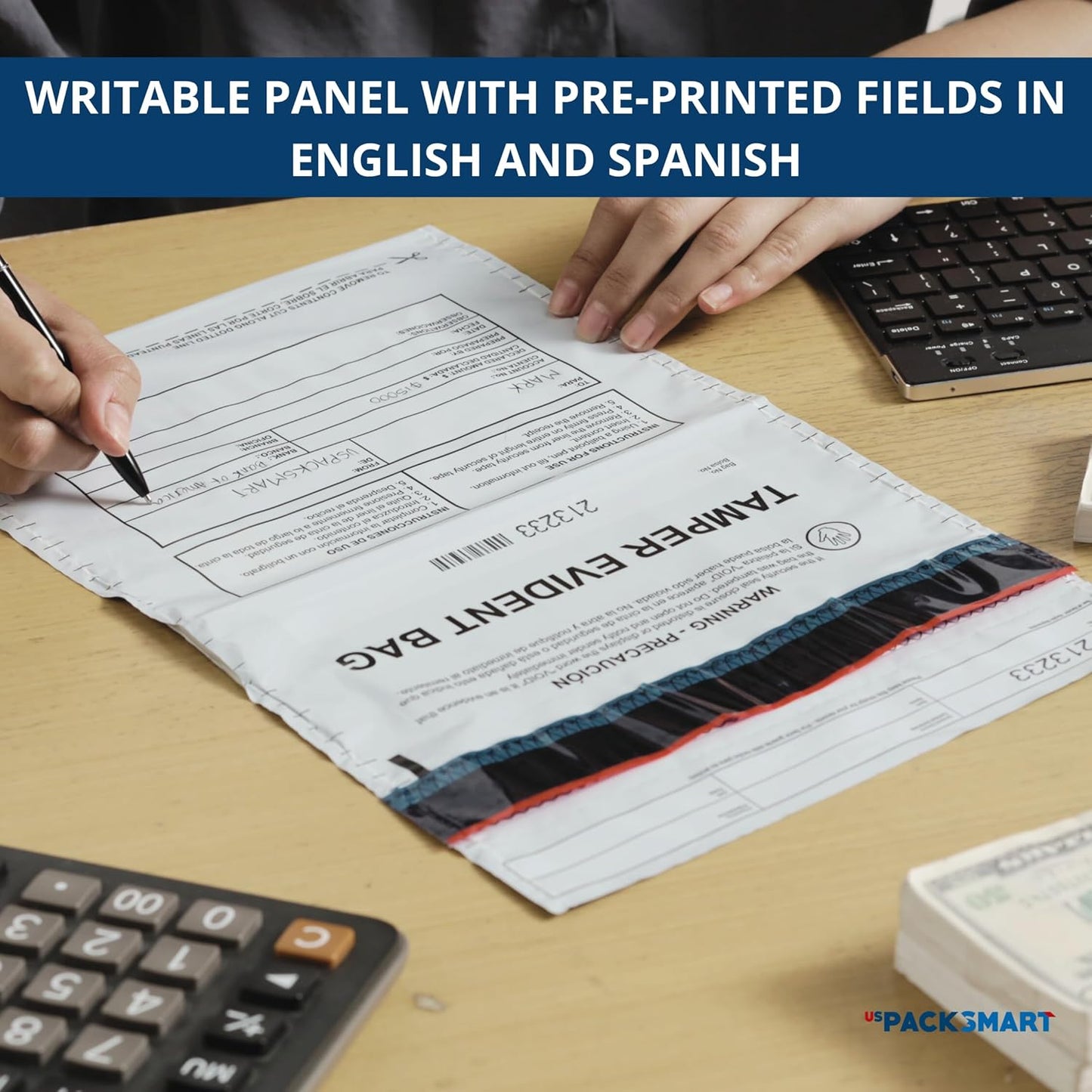 12”x16" Opaque Plastic Deposit Bags with Security Tape Tamper Evident - Secure Bank Deposits, Cash Handling, & Currency Transport | Self-Sealing Tape with Hidden Graphics | 100-Pack