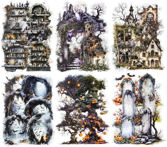 Gothic PET Sticker Set, 60PCS Abandoned City Theme Stickers for Scrapbooking, Journaling, DIY Crafts and Planner Supplies