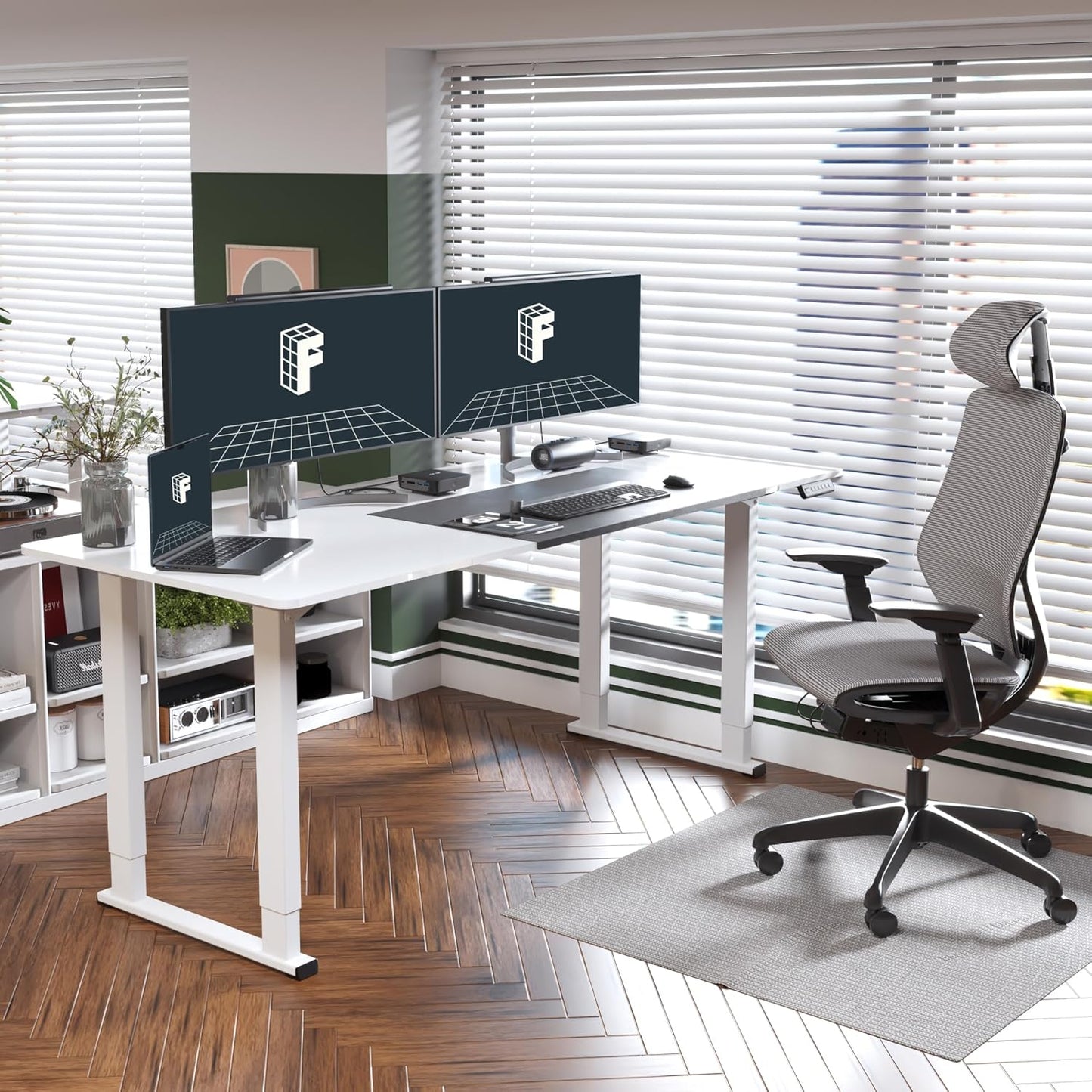 FLEXISPOT E6Q 4 Legs Standing Desk 78 x 32 Inch Adjustable Height Desk with Splice Board Home Office Sit Stand Up Desk, White Top + White Frame