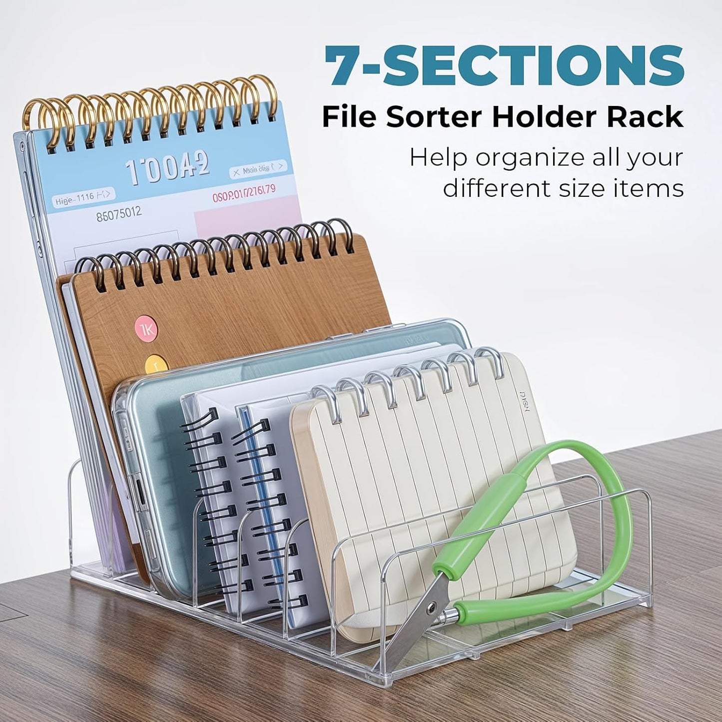 2 Pcs Acrylic Mail Holders, Desktop Organizer Sorters with 7 Compartments, Clear Letter Organizer for Office, Home, School