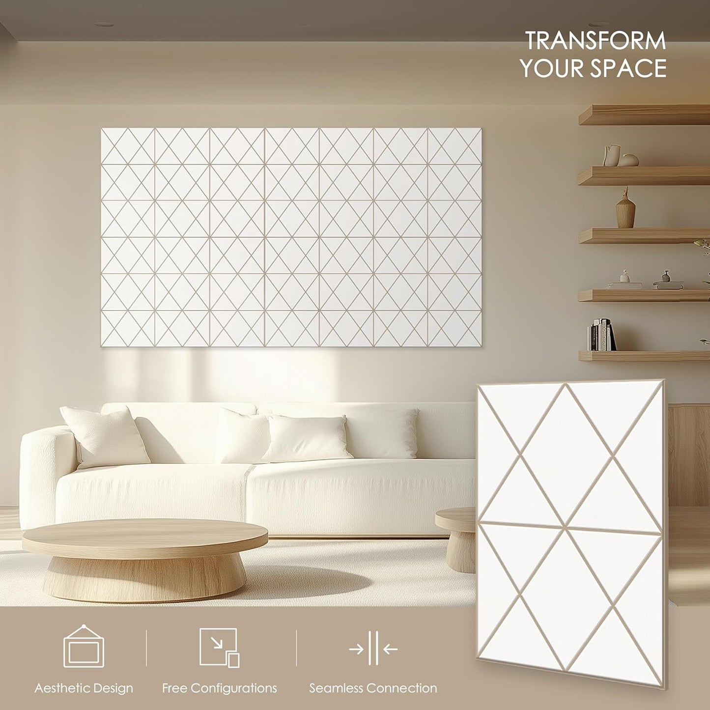 12-Pack Acoustic Panels, 16"x12"x0.4" Large Acoustic Wall Panels, Self-Adhesive Sound Absorbing Panels for Recording Studios & Offices, White+Camel Decorative Acoustic Panels