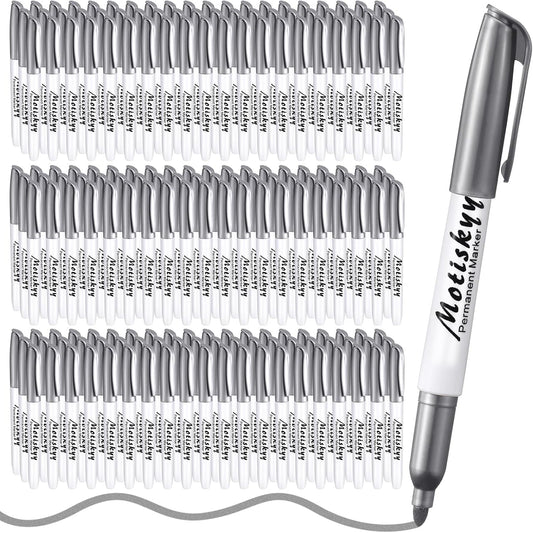 180 Pcs Metallic Permanent Markers Bulk Fine Point Metallic Markers Pens for Fabric, Black Paper, Cards, Scrapbook, Wood, Plastic, Canvas, Mugs, DIY Art Crafts, Etc (Silver)