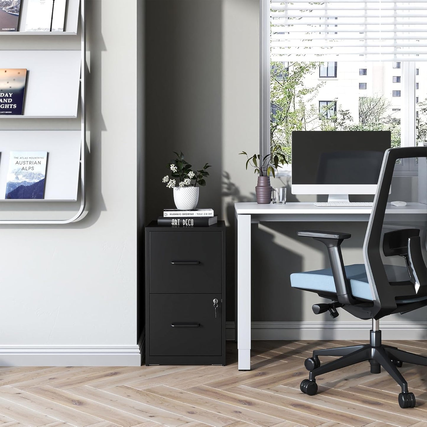 2 Drawer File Cabinet with Lock, Steel Vertical Filing Cabinets for Home Office, Small Metal Storage Cabinet for Hanging Letter Size Files Folders, Assembly Required(Black)