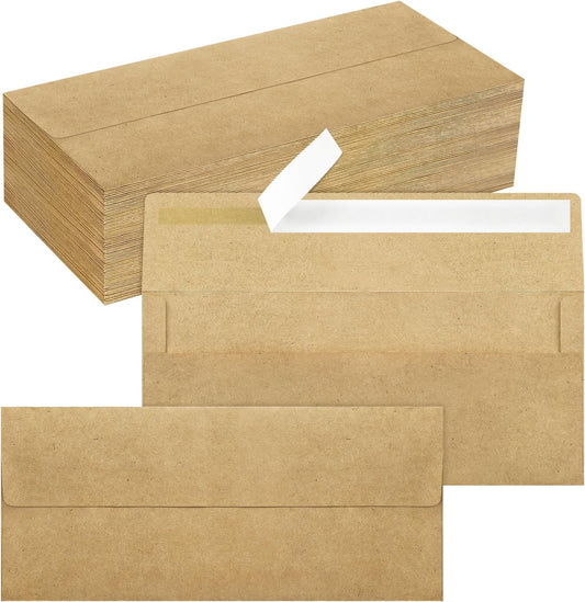 100 Pack #10 Business Envelopes, Self Seal Standard Kraft Envelopes for Secure Business & Legal Mailing, Office, Checks, Letter, Invoices, 4 1/8 x 9 1/2 Inches