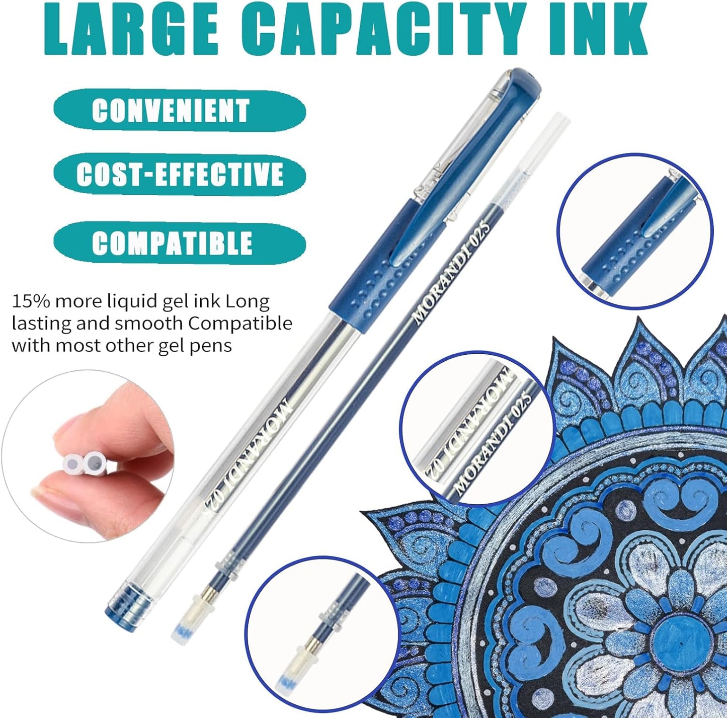 90 Pack Blue Tone Gel Pens, 30 Pens with 60 Refills, 40% More Ink, Multicolor, Adults Coloring Books Drawing Doodling Scrapbook Journaling