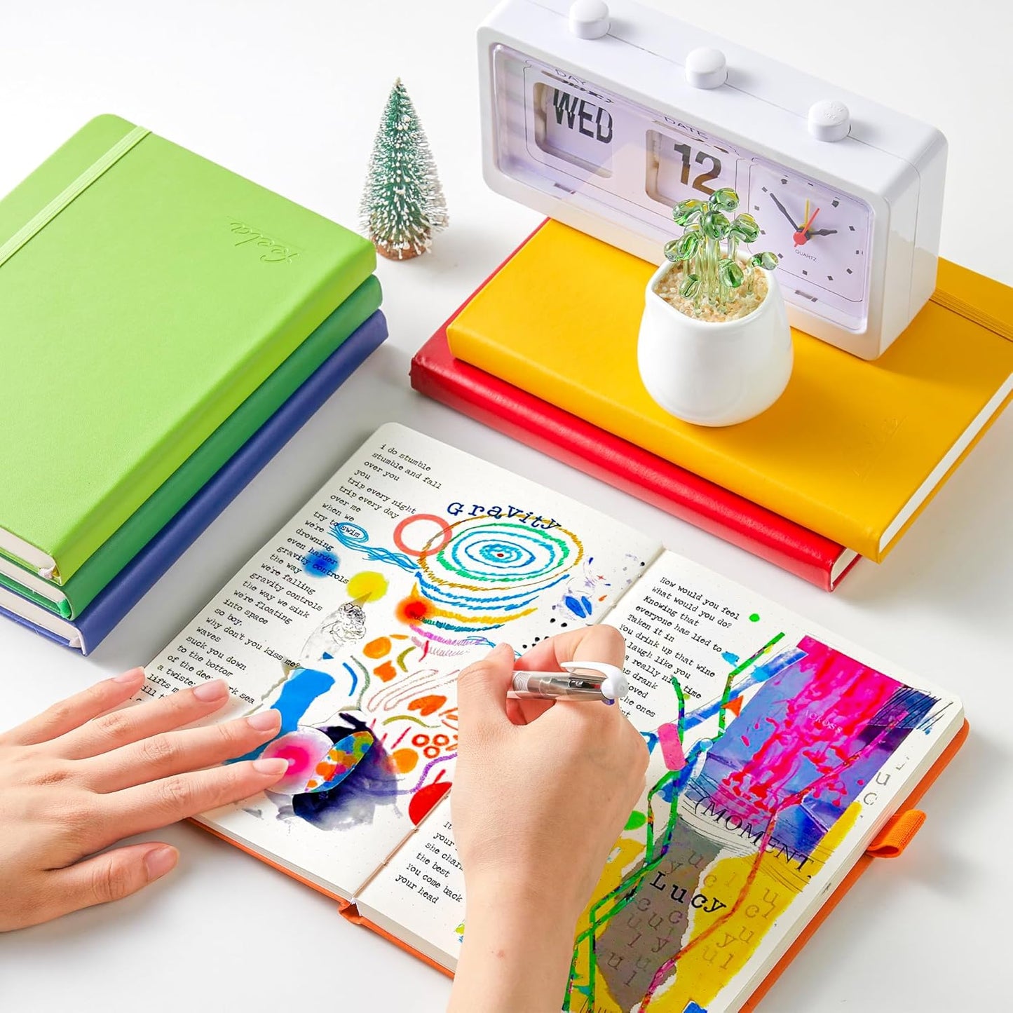 feela Dotted Journal Kit, Dot Grid Journal Hardcover Planner Notebook Set For Beginners Women Girls Note Taking with Journaling Supplies Stencils Stickers Pens Accessories, A5, 224 Pages, Green