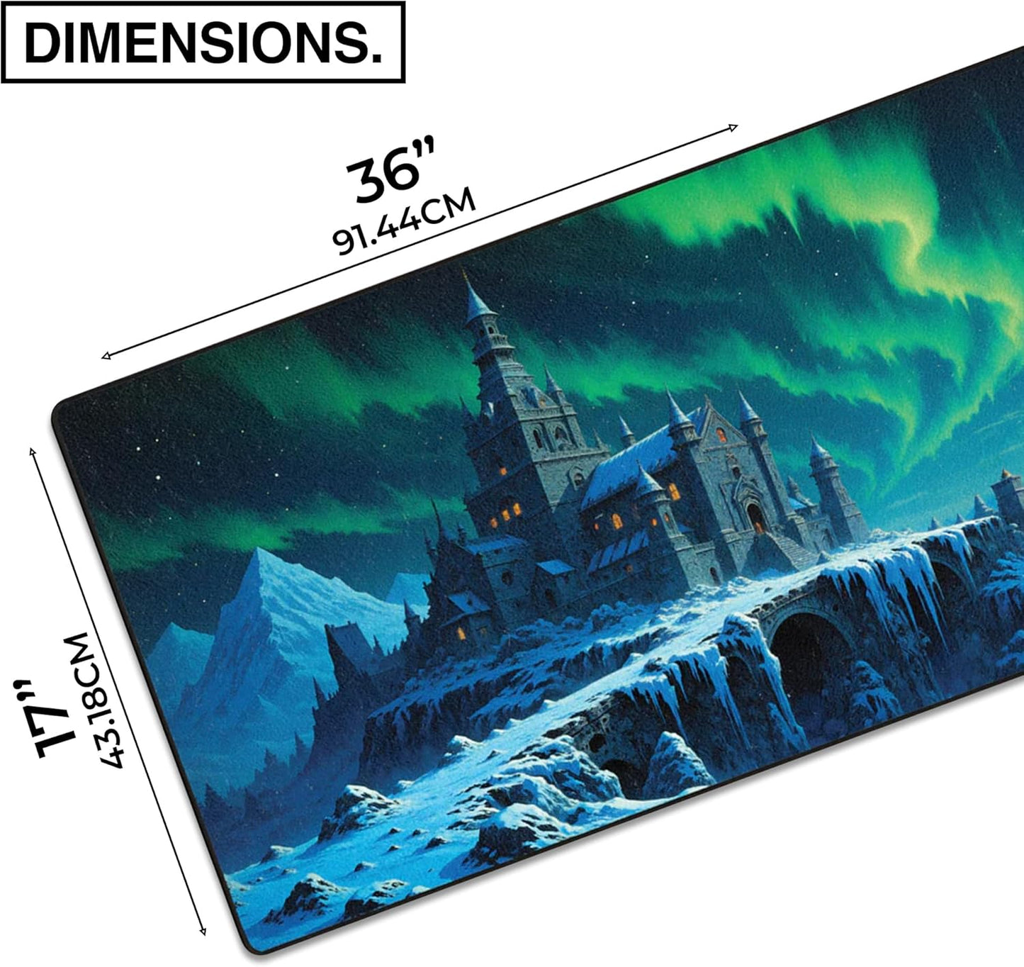 MPCO. Dark Fantasy Large Gaming Desk Pad - 36" x 17" Duraglyde Fabric Whispers of the Northern Sky Desk Mats - Non-slip, Washable, Smooth Glide for Precision Gaming & Work