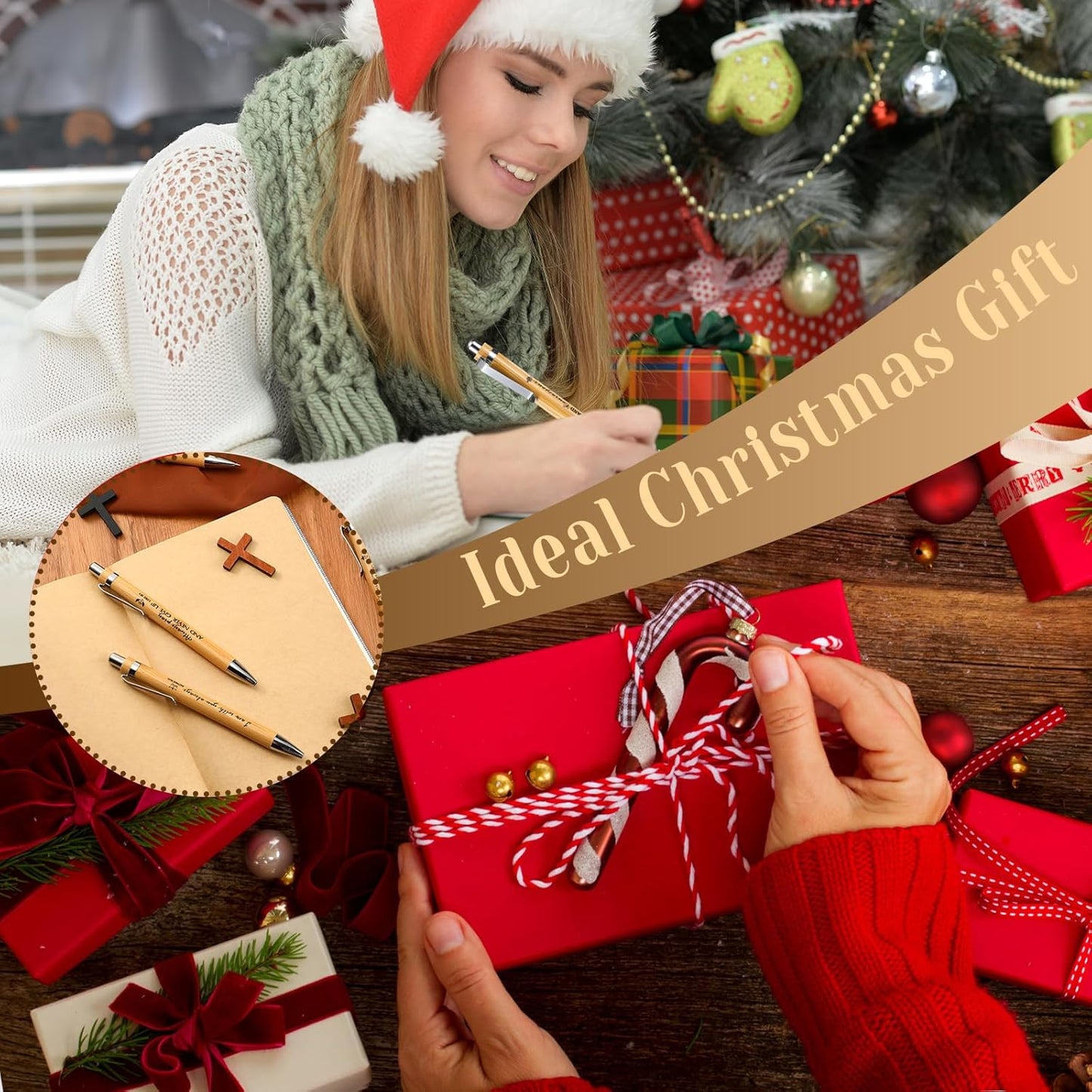 50 Pack Bible Verse Bamboo Retractable Ballpoint Pens Christian Inspirational Bible Verse Ballpoint with Black Ink Pen for Journal Writing Office Supplies Religious Gifts for Men Women(Classic Color)