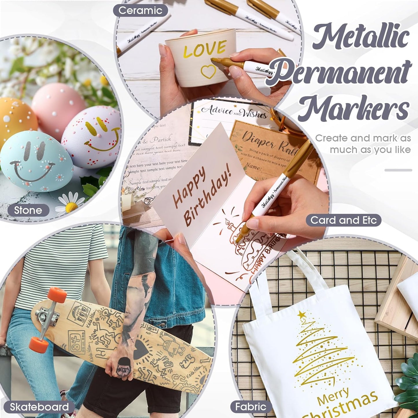 12 Pcs Metallic Permanent Markers Bulk Gold Silver Metallic Pens Fine Point Paint Markers for DIY Crafts Gift Card Making Artist Illustration(Gold Silver Copper)