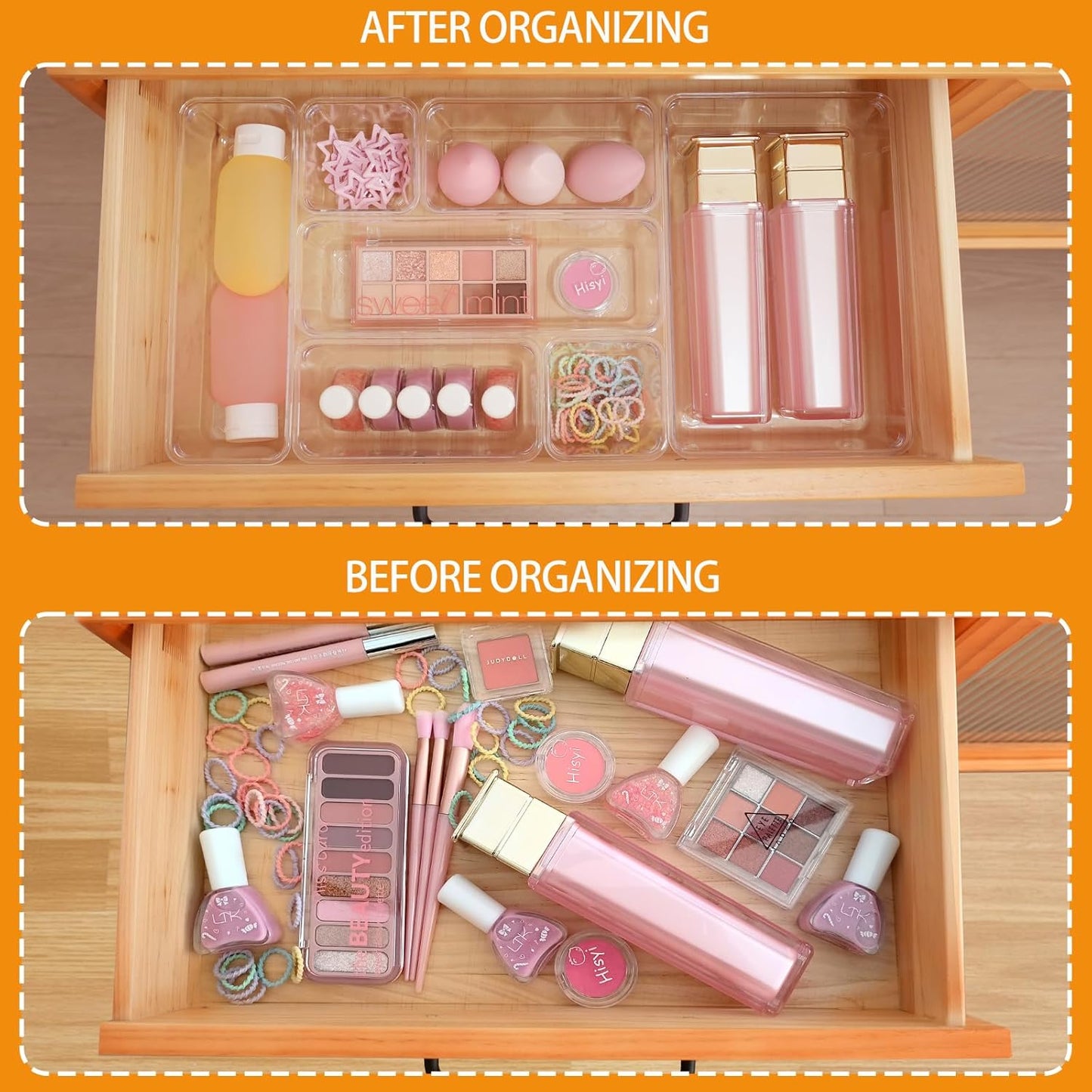 Clear Acrylic Drawer Organizers Set Storage for Makeup, Office Desk Small Vanity Trays for Drawer Bathroom Plastic Make up Organizers 25 Pcs