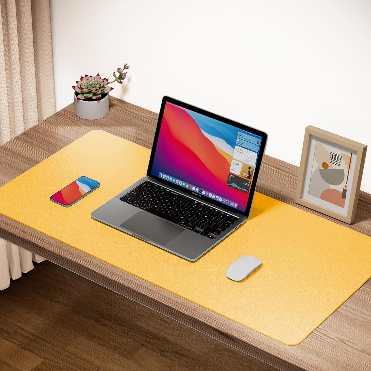 Boutilon Leather Desk Pad Protector,Non-Slip Mouse Pad,Laptop Desk Pad,Office Mouse Mat,Waterproof Leather Desk Blotter,Desk Writing Pad for Office and Home (XL-Yellow,35.4"x 15.7")