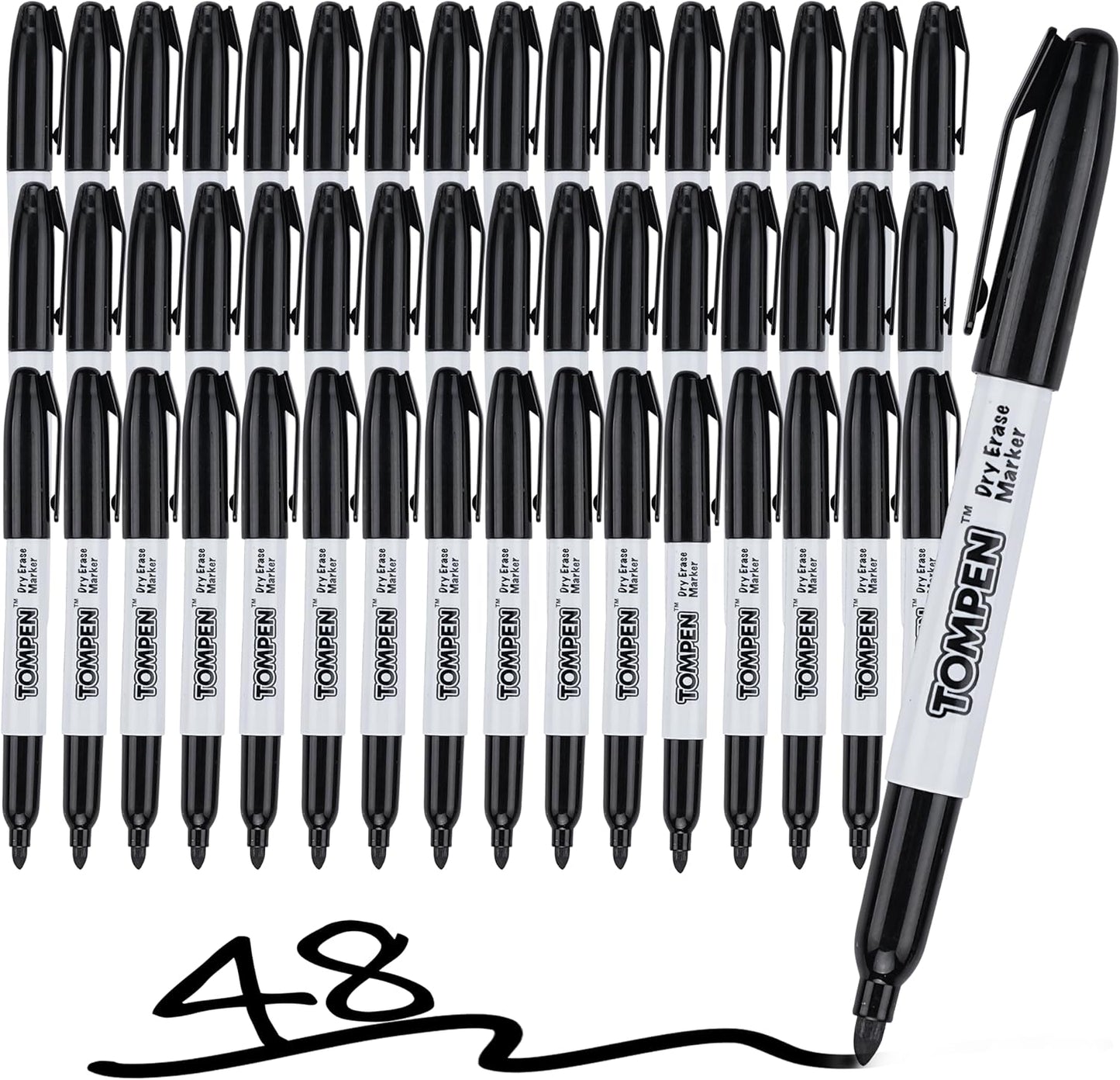 Dry Erase Markers Fine Tip,Black,48 Count Bulk,Thin Erasable Whiteboard Markers with Low Odor Ink Quick-Drying for Calendar Boards Office Home School Writing Planning