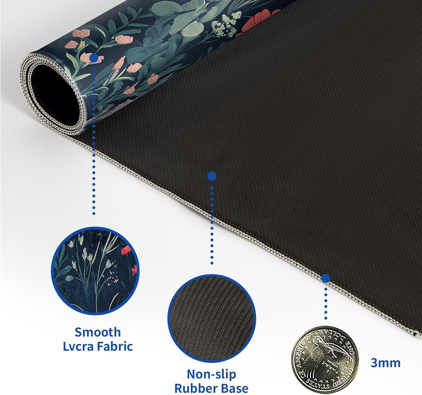 Flower Mouse Pad Abstract Big Mouse Pad 31.5x11.8 Inch Floral Texture Non-Slip Rubber Base Large Weeds Mousepad Stitched Edges Keyboard Mouse Mat Desk Pad for Office and Home