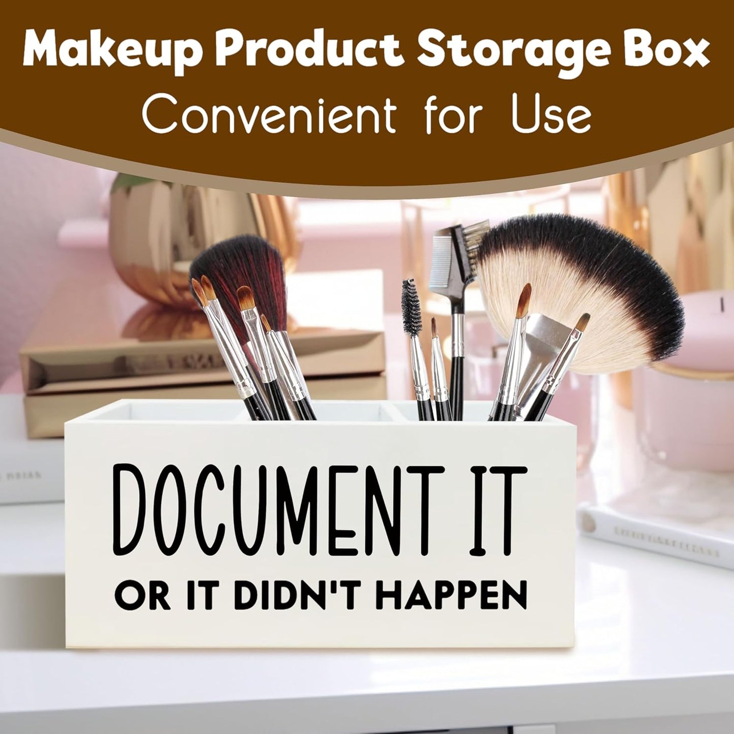 Funny Pen Holder for Desk, HR Human Resource Office Decor, Office Humor Gifts for Coworkers, Document It or It Didn't Happen Wooden Pen Pencil Holder Organizer for Desk Accessories