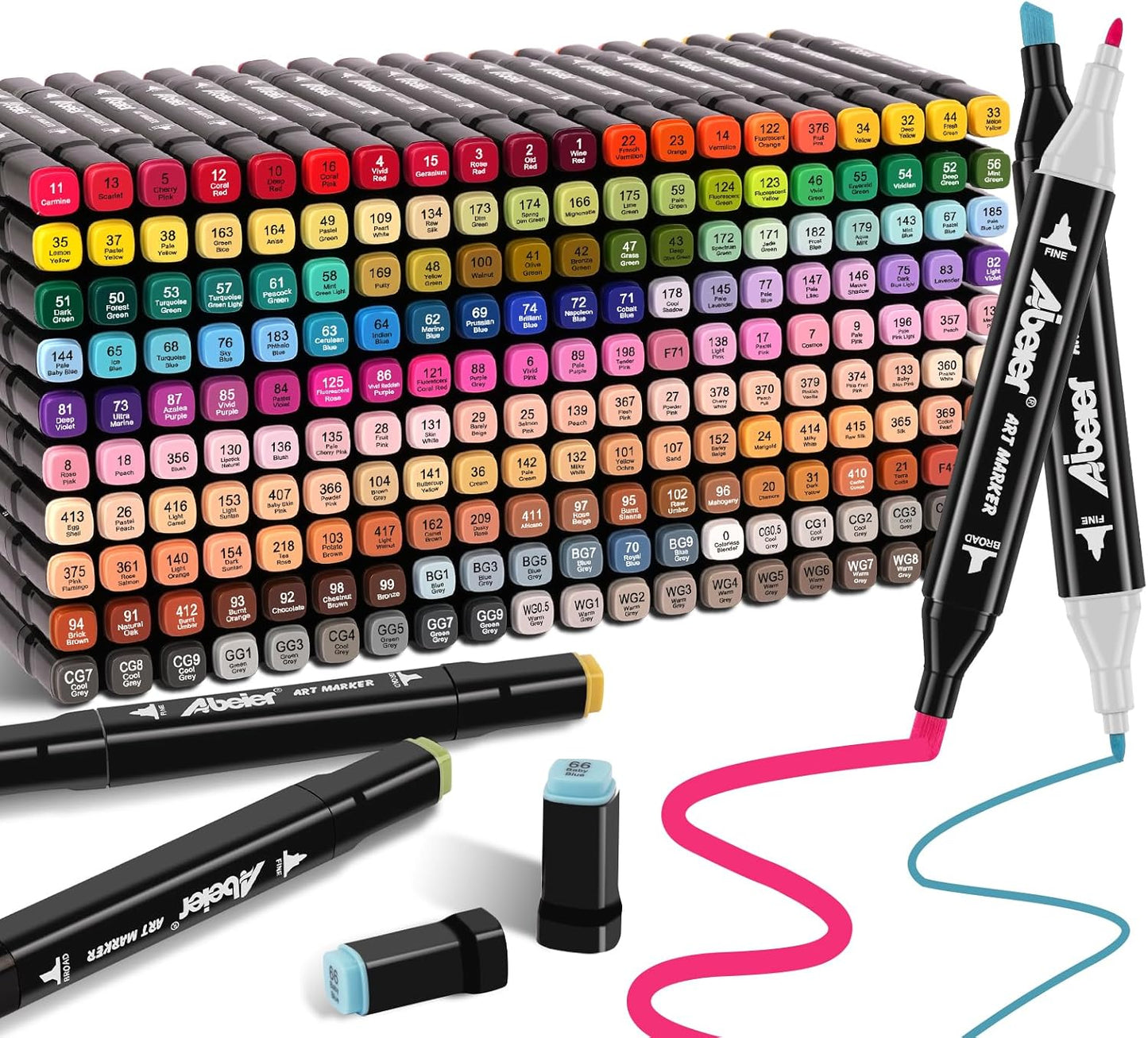 204 Alcohol Markers Set, Dual Tips Blender Art Markers for Drawing, Permanent Sketch Marker for Kids adult coloring, Alcohol Based, Adults Coloring and Artist Illustration.