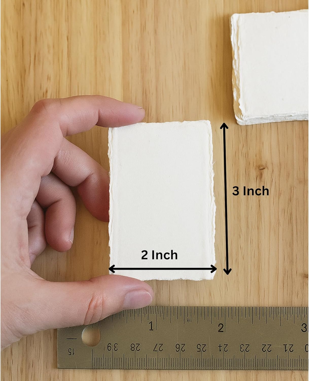 Handmade Deckle Edge Blank Paper - Mixed Media Loose Leaf Paper for Placecard/Escort Cards , Place Cards, Vow Cards, Business Card - White Color - Package of 50 - Thick 150 GSM - 2 x 3"