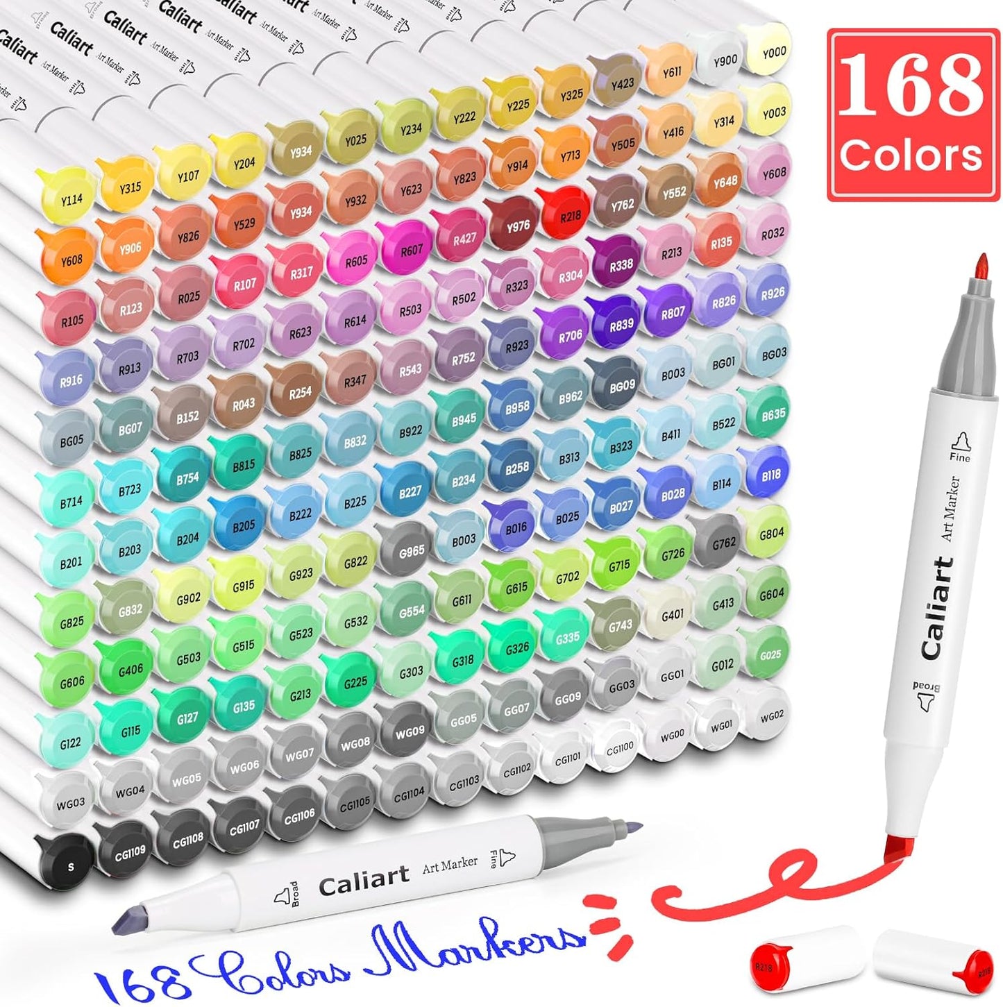 Caliart Art Markers 168 Colors Dual Tip Sketch Pens, Easter Basket Stuffers for Kids Teens Toddler, Permanent Alcohol Based Markers for Adult Book Eggs Decorations Gift Drawing Supplies Kit