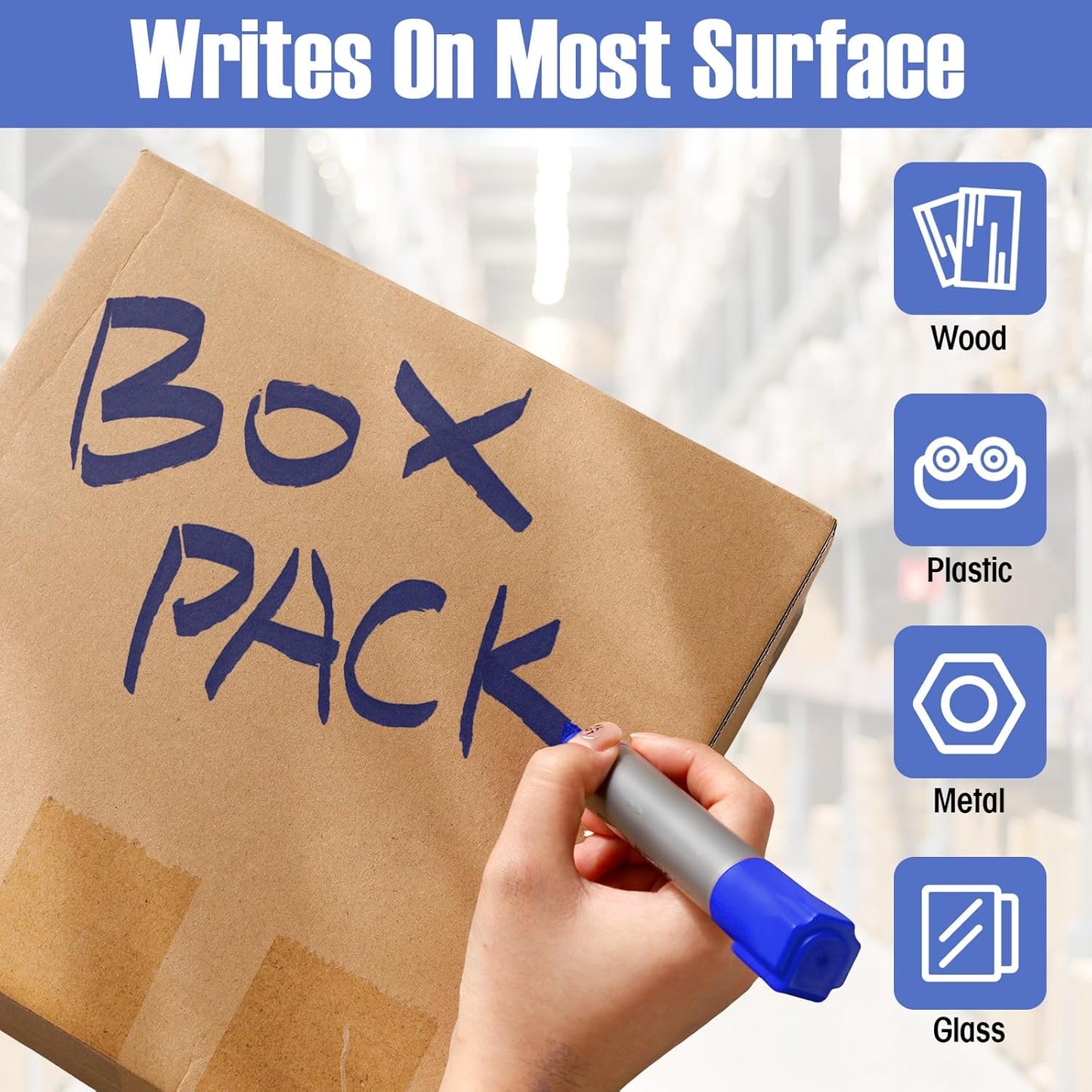 Fuutreo 32 Pcs Jumbo Permanent Markers Bulk Large Chisel Tip Permanent Markers Waterproof Jumbo Pens Quick Drying Office Teacher Supplies(Blue)