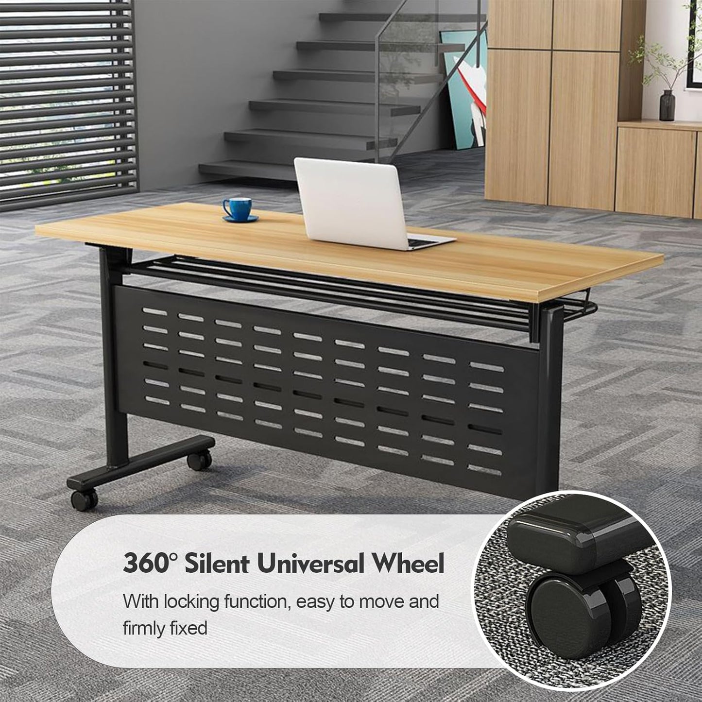 Foldable Conference Table, Folding Conference Room Table with Wheels, Flip Top Mobile Training Table, Rolling Seminar Meeting Tables for Office Training Room Classroom (6pack 63in)