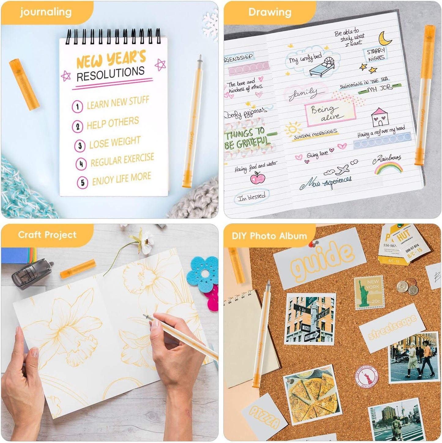 DOOHALO Gold Gel Glitter Pen Compatible with Cricut Maker 3/Maker/Explore 3/Air 2/Air Gel Gollter Markers Variety Tips Point for Drawing