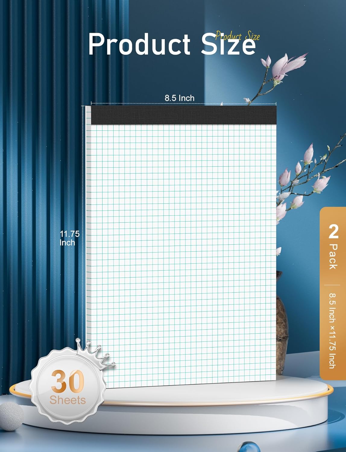 Graph Paper Pad 8.5 x 11, 2 Pack, 4x4 Graph Ruled, Grid Paper Pad 8-1/2" x 11", Blueprint Quadrille Pad, Easy Tears Off, Grid Pad Notebook 8.5 x 11, White 70 GSM Graft Paper, 30 Sheets/Pad