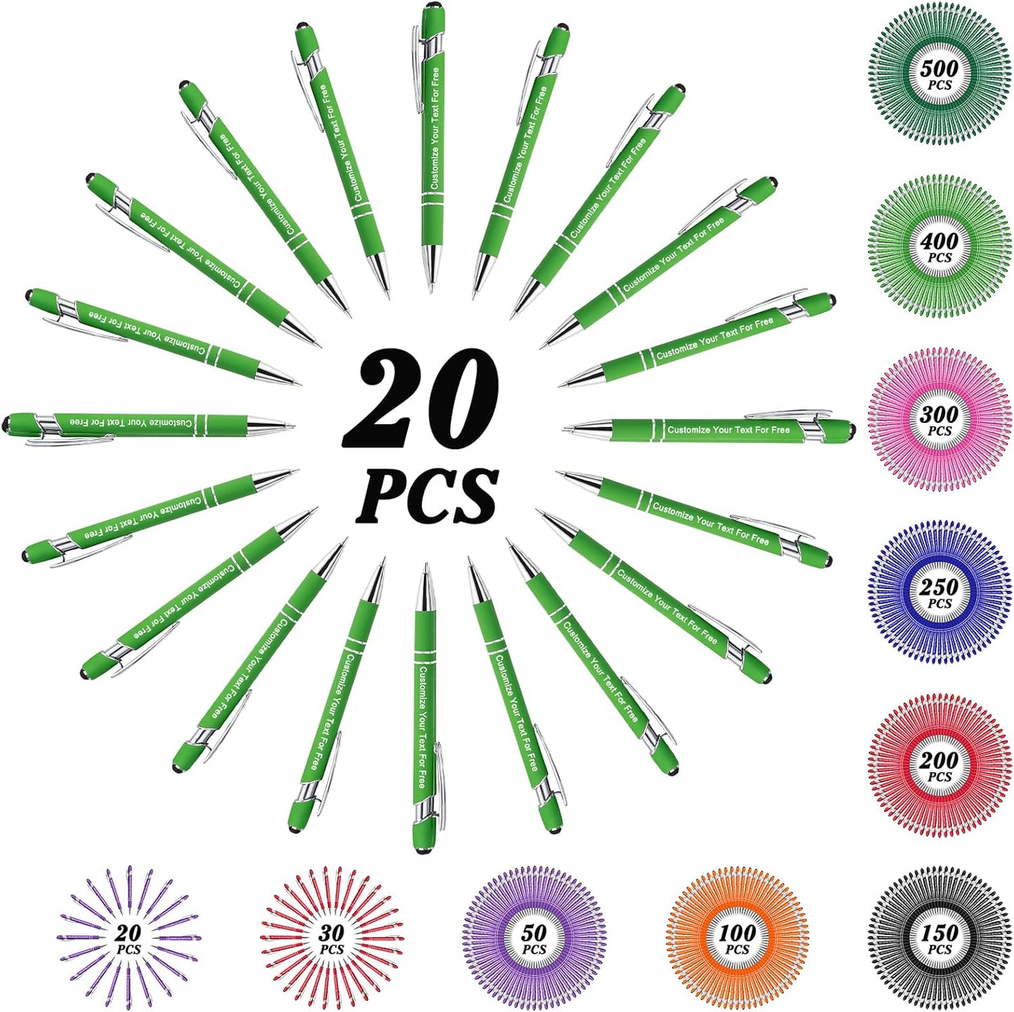 Max 500 Pcs Personalized Pens Bulk, Custom Pens with Free Engraving, Customized Stylus Tip Ballpoint Pen with Your Name Massage Text for School Office Business Graduation Anniversaries-20 Packs