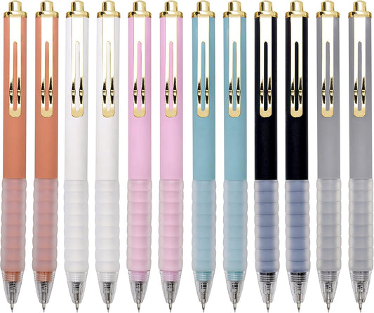 Linbsunne Ballpoint Pens Medium Point 1mm Black Ink Work Pen with Super Soft Grip Ball Point Pen for Men Women Retractable Office Pens (Gold Clip-12 count)