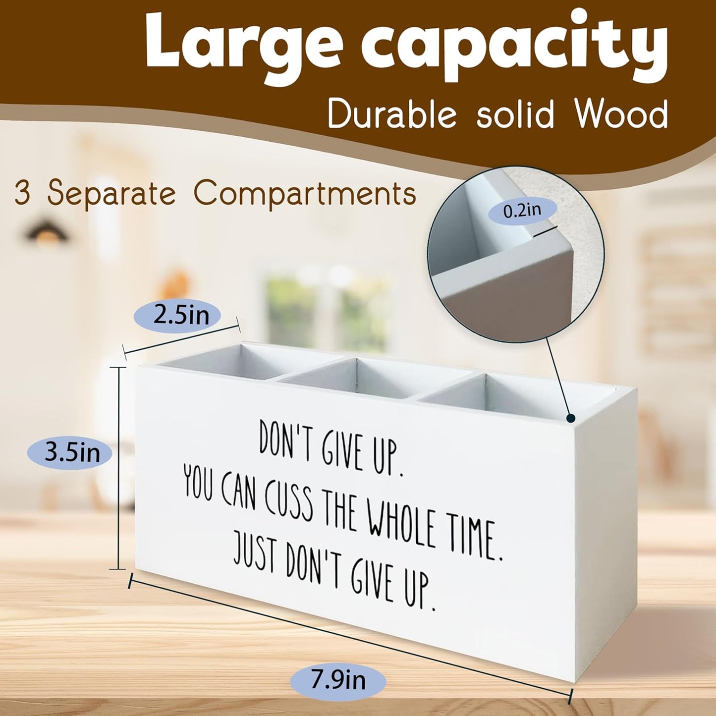 Funny Motivational Pen Holder for Desk, Humorous Inspirational Gifts for Coworkers Friends Women Men, Don't Give Up Funny Wooden Pen Pencil Holder Organizer for Office Desk Accessories