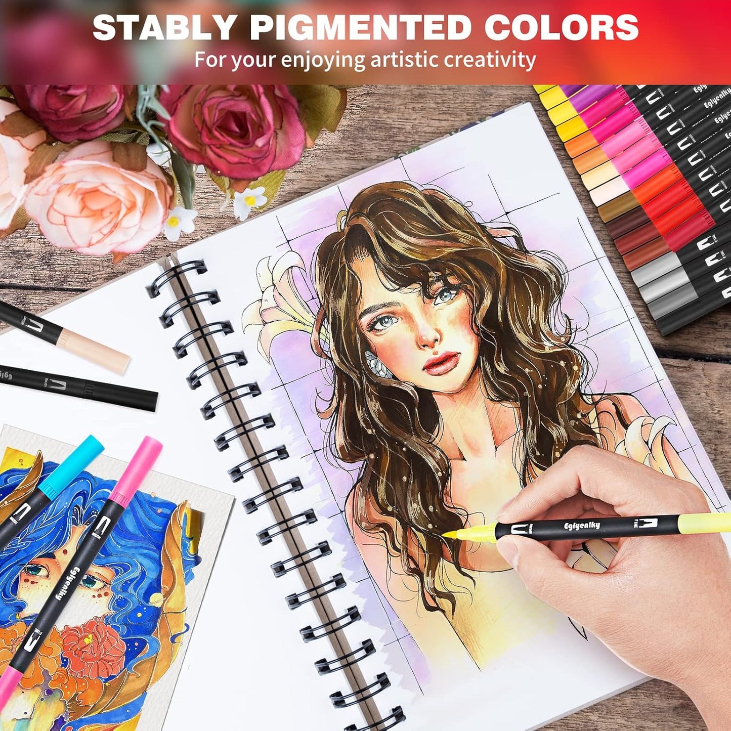 36 Coloring Markers Double Tip Brush Pens, Dual Tip Artist Fine and Brush Pen Art Colored Markers for Adult Coloring Book Kid Drawing Journaling Lettering Note Taking Calligraphy