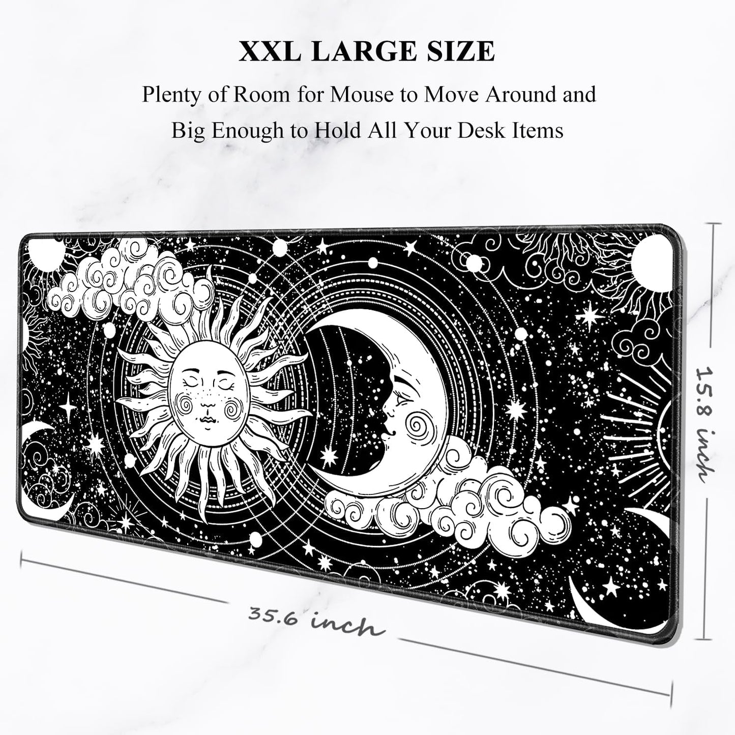 Auhoahsil Large Gaming Mouse Pad, Tarot Style XXL 35.4 x 15.7 in Desk Pad Stitched Non-Slip Rubber Long Computer Mousepad Thin Extended Full Size Desk Mat for Desktop Laptop Wireless Mice, Black