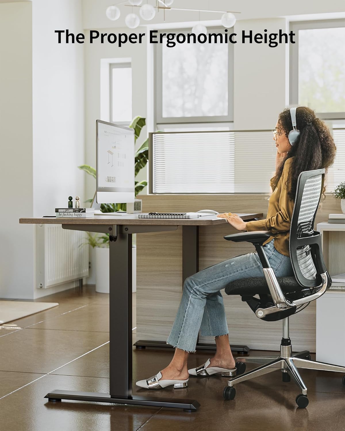 FEZIBO One-Piece Standing Desk Adjustable Height Stand up Home Office Desk, 40x24 Inch Electric Standing Computer Desk, with 4 Memory Presets, Fixable casters, Rustic Brown