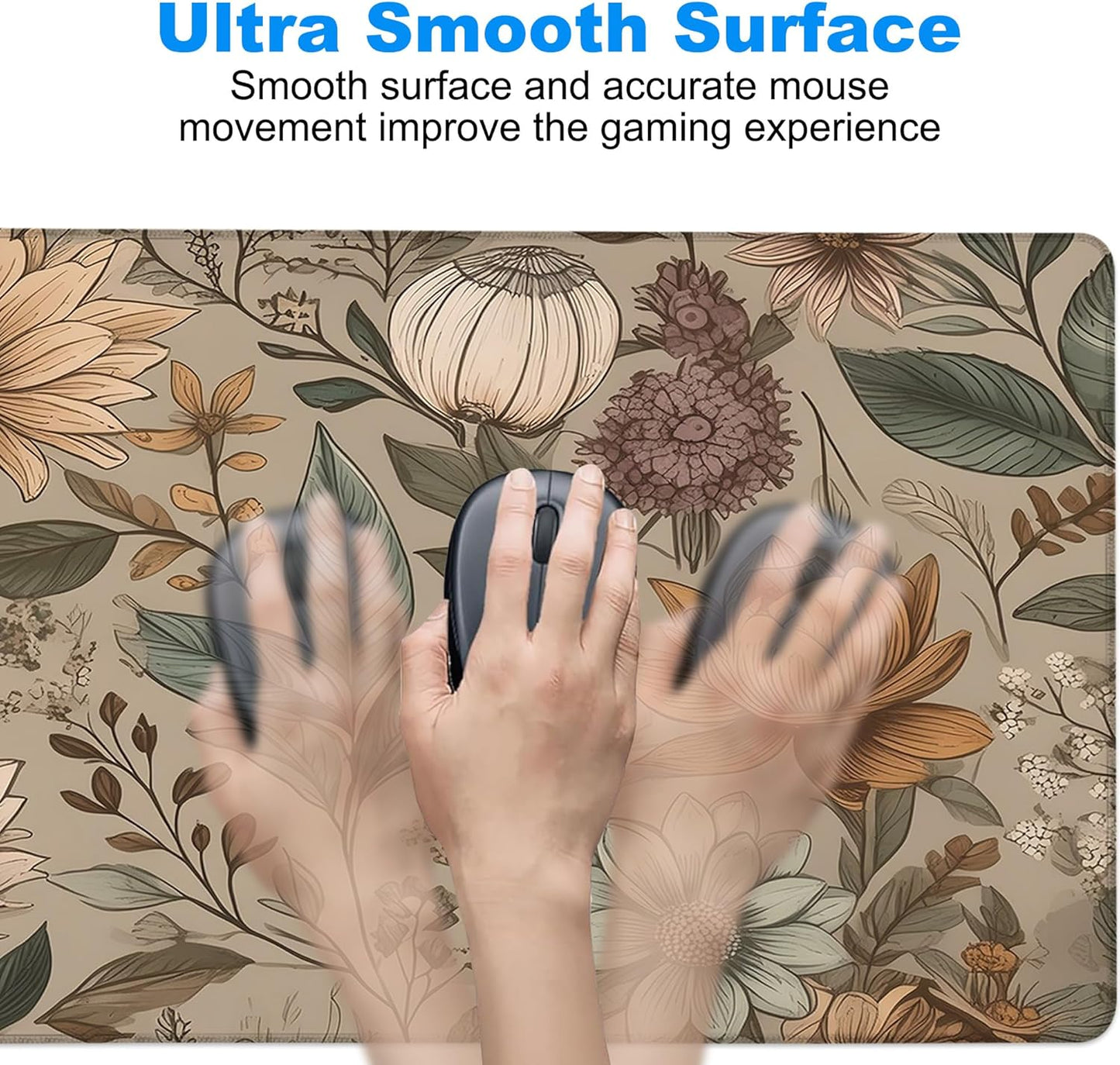 Desk Mat, Vintage Botanical Flowers Leaves Large Gaming Mouse Pad with Non-Slip Base Stitched Edges,Desk pad for Keyboard and Mouse Home Office 35.4"x15.7"