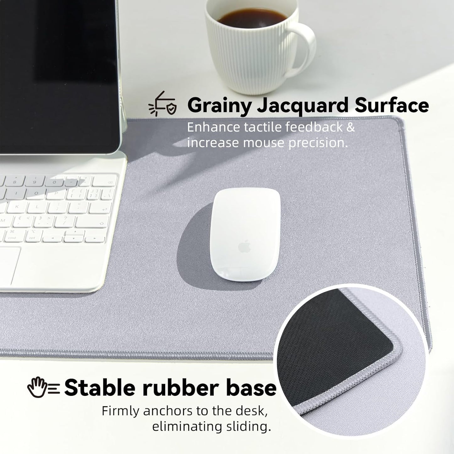 Waterproof Large Gaming Mouse Pad with Durable Stitched Edges, Non-Slip Rubber Base, Grainy Jacquard Mouse Mat Desk Pad for Home Office Gaming, 31.5"x11.8"x0.12", Light Gray