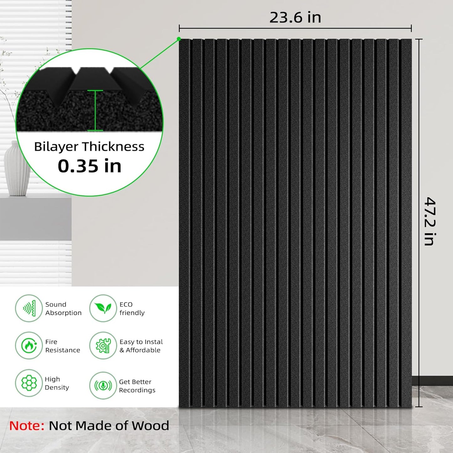 10 Pack Sound Proof Foam Panels for Walls 47.2"x23.6" Large Acoustic Panels Sound Absorbing, Self-Adhesive Soundproof Wall Panels for Home Studio, Office, Recording, Black (10 Pack Black)