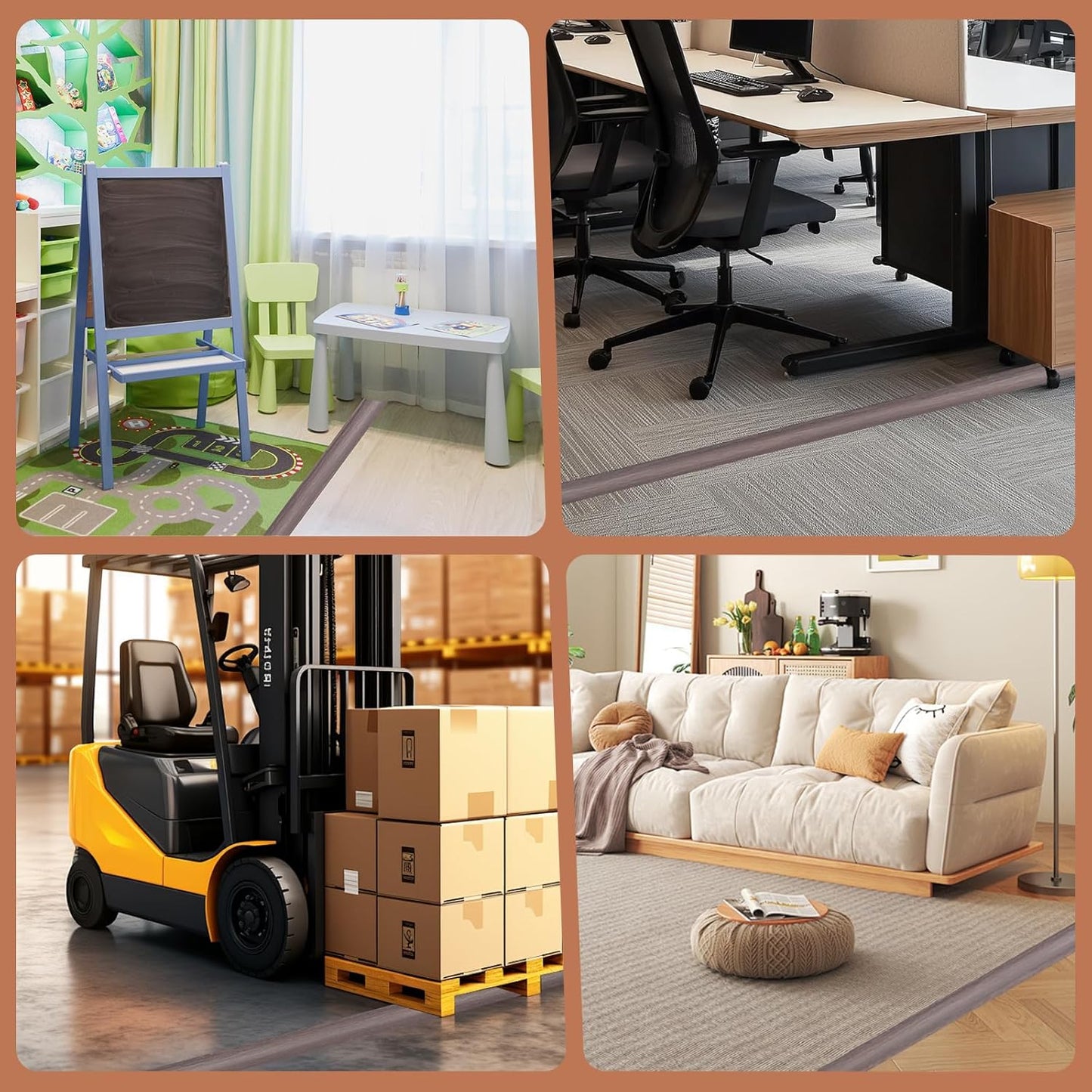 Floor Cord Cover for Wires on Floor Self Adhesive Cord Hider Floor Cable Management Wire Covers for Cords Protector Prevent Cable Trips Cord Cavity W 0.47" x H 0.27", Grayish Brown Wood, 20Ft