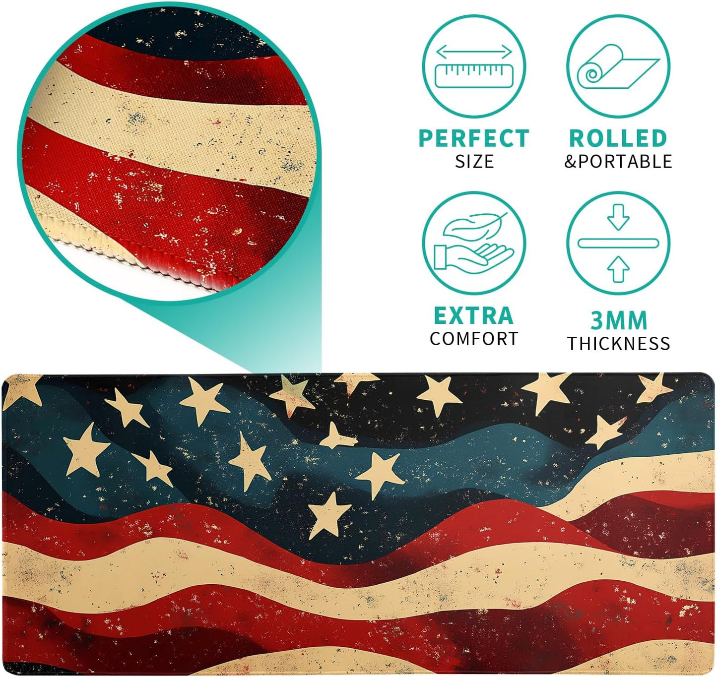 Large Extended Gaming Mouse Pad with Stitched Edges, Non-Slip Waterproof Rubber Base Mouse Pad for Office, Computer, Laptop and Home Desk Pad 31.5x11.8(American Flag Wave)