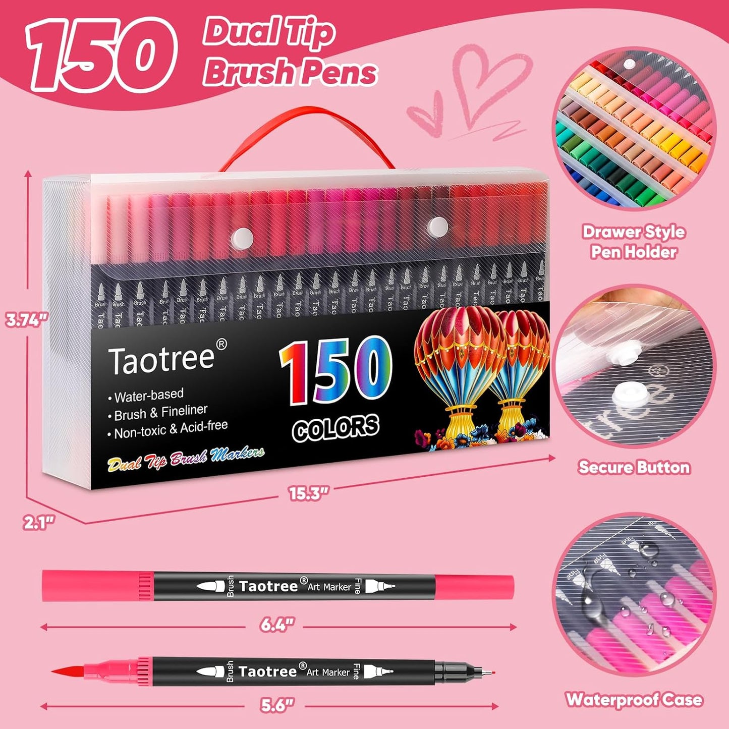 Taotree 150 Colors Dual Tip Art Markers Pens for Adult Coloring Book, Artist Fine & Brush Tip Coloring Markers Drawing Pen for Journaling Note Taking Lettering Calligraphy Craft Art Supplies Set