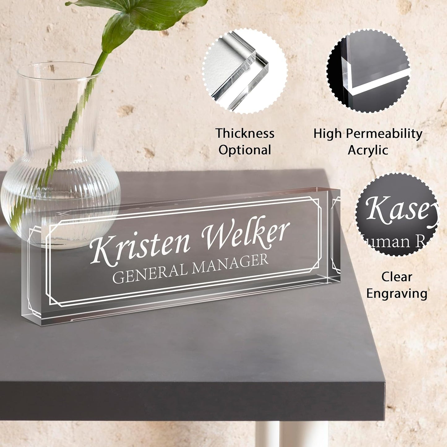 Gowellly Desk Name Plate Personalized - Custom Acrylic Name Plate for Desk - Enterprise Custom Logo/Text nameplates - Employee Appreciation Gifts (engrave-3)