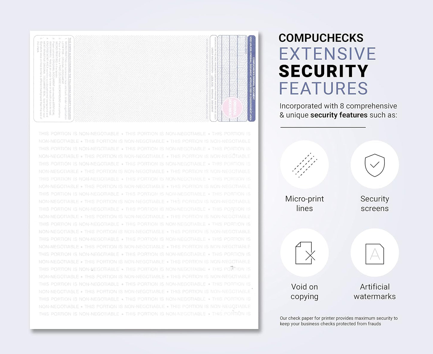 100 High Security Blank Check Stock - Checks on Top Compatible with QuickBooks, Quicken and Any Laser or Inkjet Printer - Check Paper Weight # 70 Dark Blue Art Deco