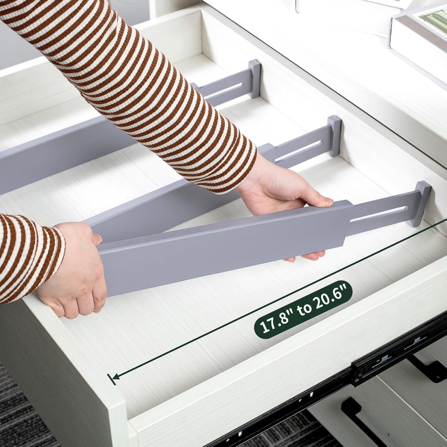 Utoplike Bamboo Drawer Dividers Large, Gray Kitchen Drawer Organizers Adjustable, Spring Loaded, Works in Dresser, Bathroom, Bedroom, Desk, 4 pcs, 2.4" H