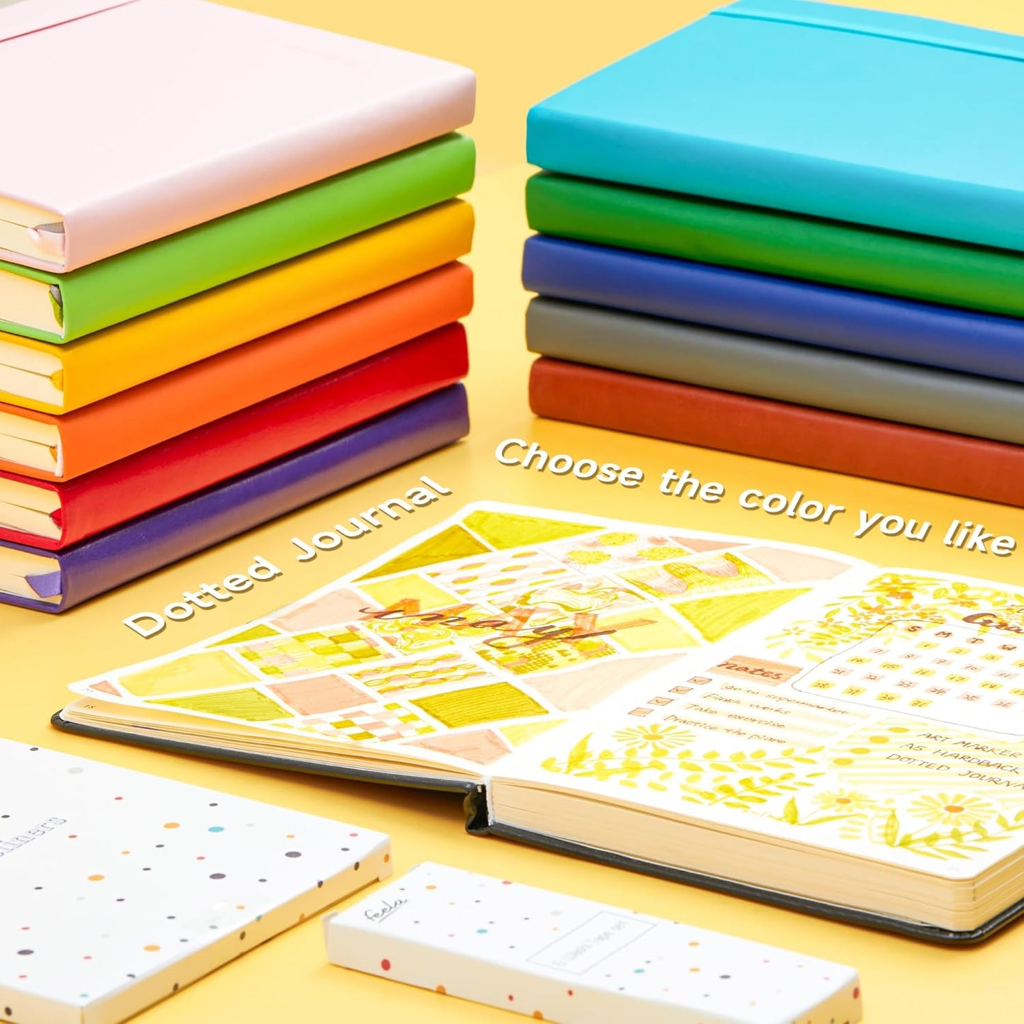 feela Dotted Journal Kit, Dot Grid Journal Hardcover Planner Notebook Set For Beginners Women Girls Note Taking with Journaling Supplies Stencils Stickers Pens Accessories, A5, 224 Pages, Black