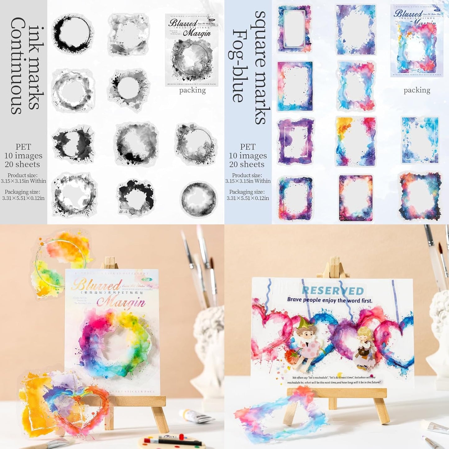 120 Pieces Creative Colors Frame PET Scrapbook Stickers, 6 Pack Aesthetic Background Window Frames Decorative Stickers for Journals, Crafting, Art Projects, Phone Case, Journal Album Decoration