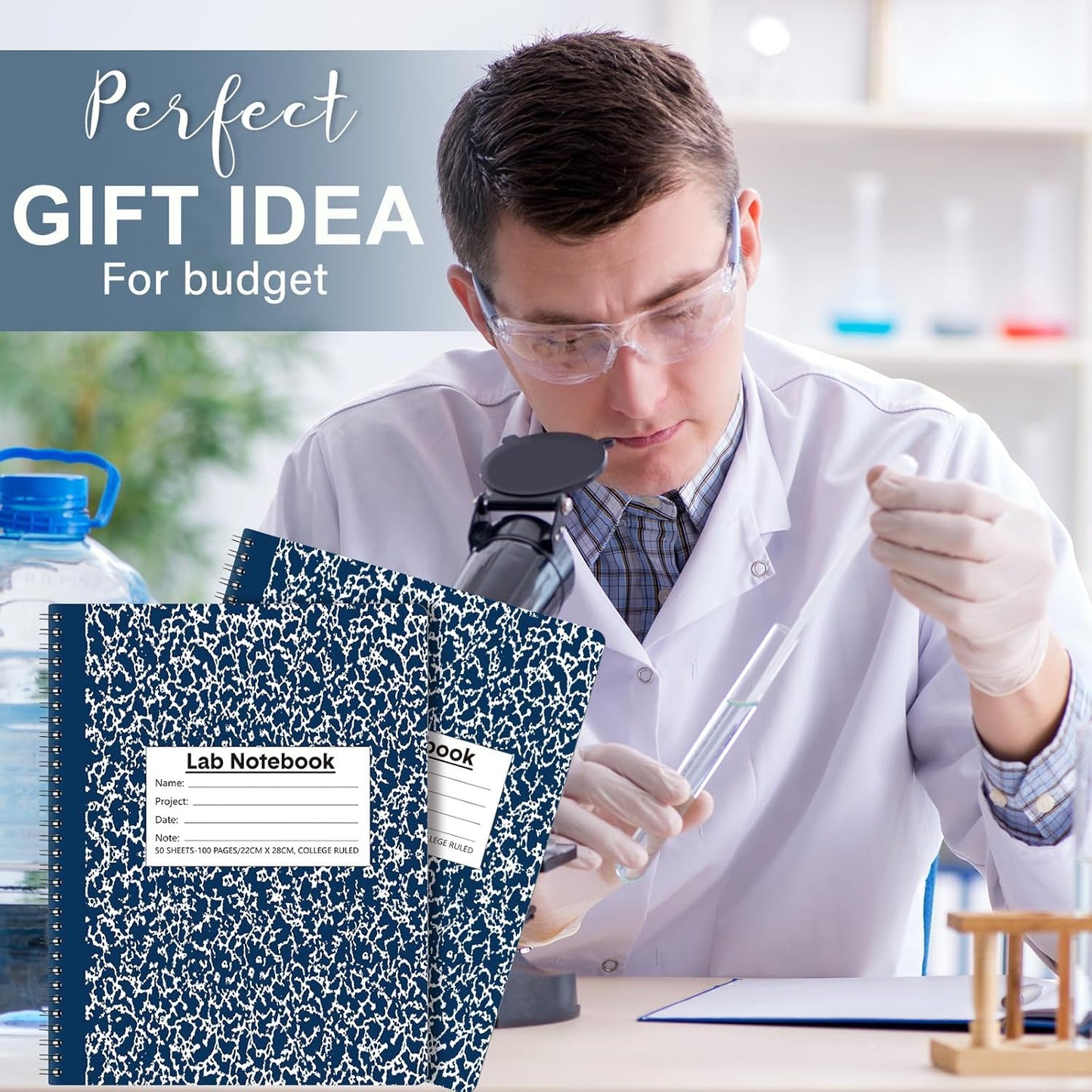 2 Pack Carbonless Lab Notebook Carbon Copy 8.5'' x 11'' Laboratory Engineering Chemistry Computation Notebook Science Grid Contains 50 Set Pages 100 Sheets Total Coil Binding(Blue)