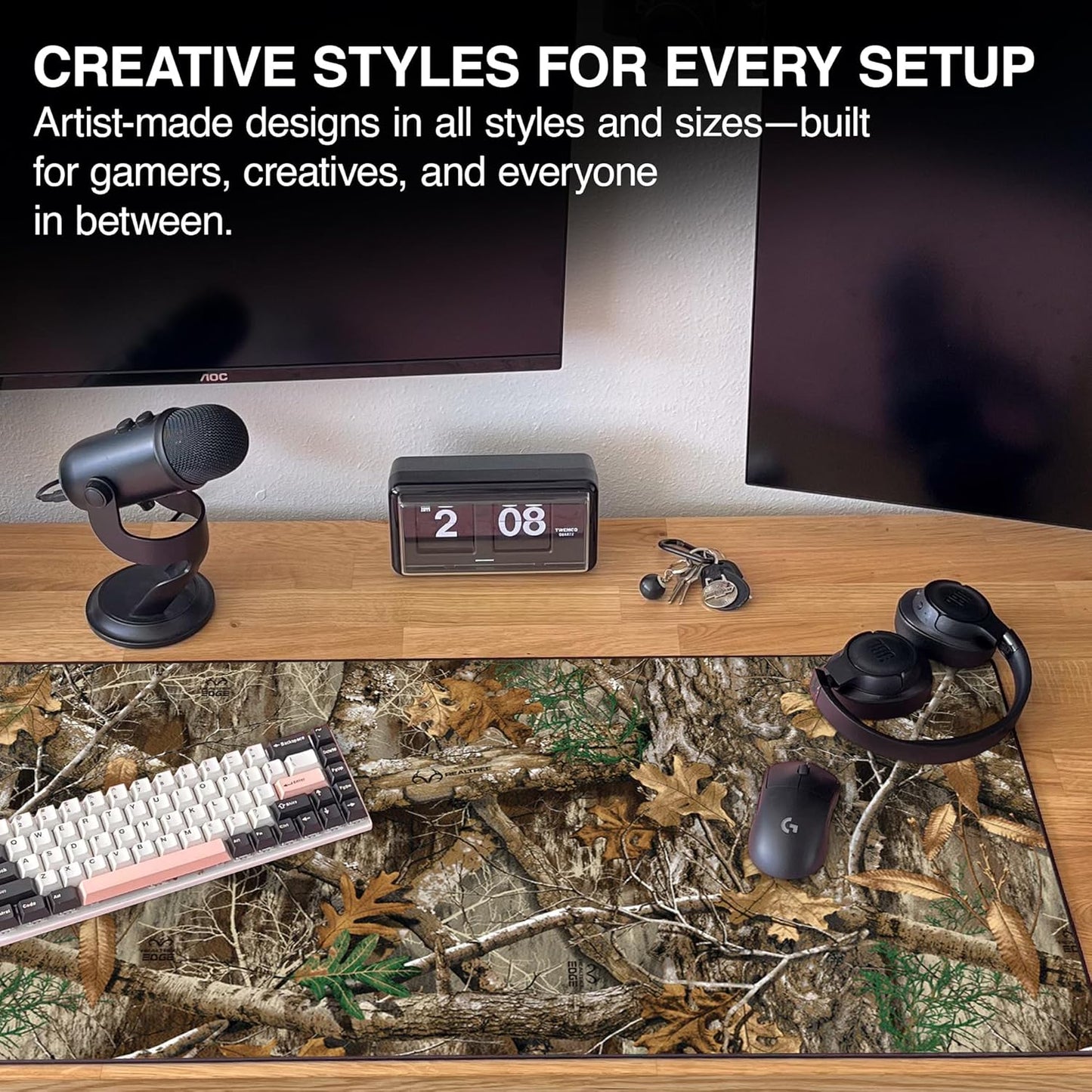 MPCO. Real Tree Large Gaming Desk Pad - 36" x 17" Aeroglyde Fabric Edge Green – Without Logo Desk Mats - Non-Slip, Washable, Smooth Glide for Precision Gaming & Work