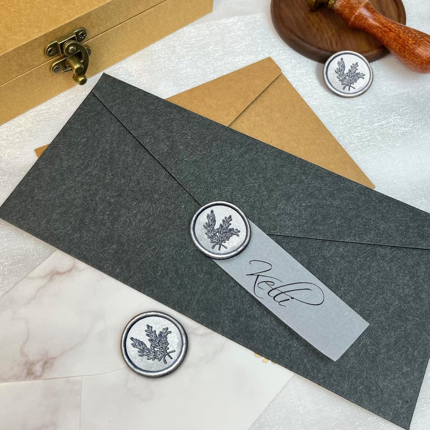 100Pcs Wax Seal Stickers Handmade Envelope Seals Self Adhesive Wax Stickers for Wedding Party Invitations, Envelope, Gift Wrap, Christmas(Rosemary Style, Gray Blue)